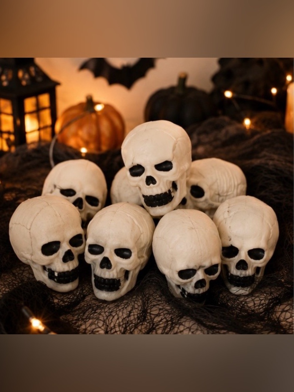 8 Piece White Skull Set - Halloween Table Accent, Mini Skulls, Halloween Decor